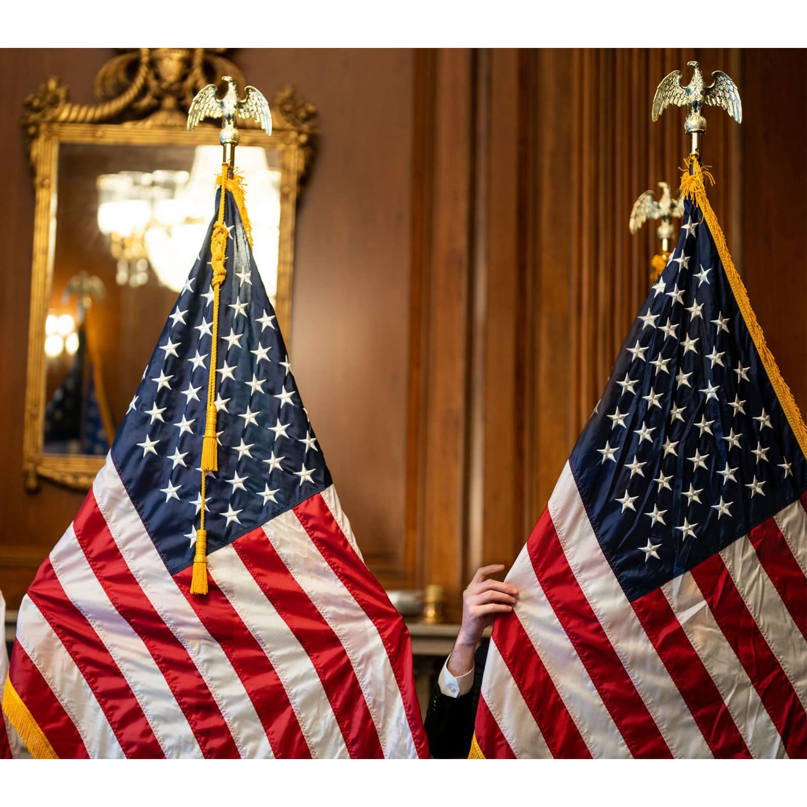 SYII American Flag with Gold Fringed 3x5 Feet Made in USA, Luxury